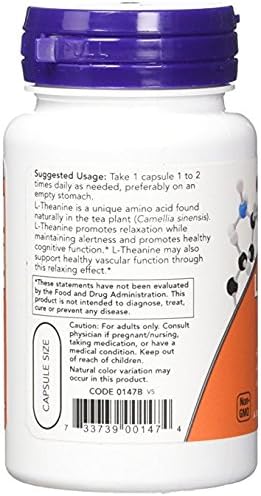NOW Foods L-Theanine 200 mg, 60 Cápsulas Vegetales (Paquete de 2) - imagen 3