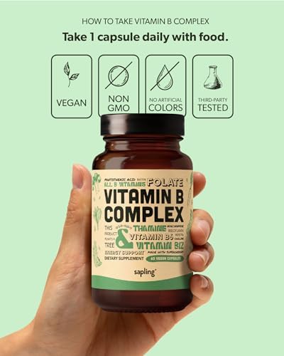 Sapling Complejo de Vitaminas B Vegano - Mezcla de Alimentos Integrales con Vitaminas Esenciales B1, B2, B3, B5, B6, B7, Folato, B12 - 60 Cápsulas - imagen 5