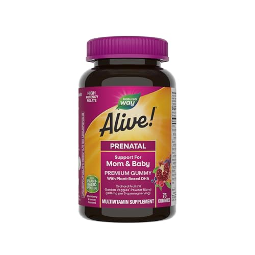 Vitaminas Gummy Prenatales Nature's Way Alive! Premium, Alta Potencia de Folato, DHA de Origen Vegetal, Sabor Fresa y Limón, 75 Gomas - imagen 6