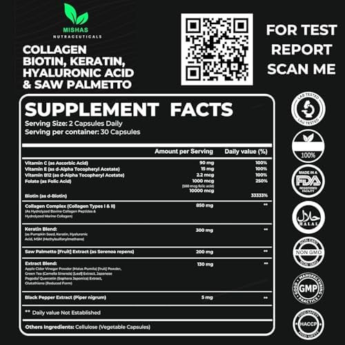 Píldoras de Colágeno Múltiple para el Cabello - Biotina 10,000mcg, Queratina y Ácido Hialurónico - Vitaminas para el Crecimiento del Cabello, Piel y - imagen 3