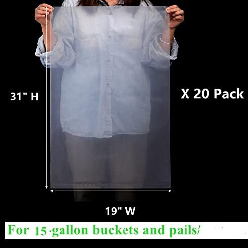 Yopay 20 Piezas de Bolsas para Cubetas de 15 Galones, Forros de Plástico Grueso de 5.5 Mil, 19 Ancho x 31 Alto, BPA Libre, Resistentes y a Prueba de - imagen 2