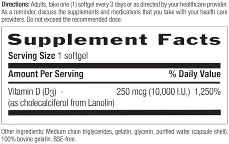 Country Life Vitamina D3 10,000 UI – Alta Potencia de Fuente No Pescado – Apoyo para Huesos e Inmunidad – Certificado Sin Gluten – 200 Gelatinas - imagen 7