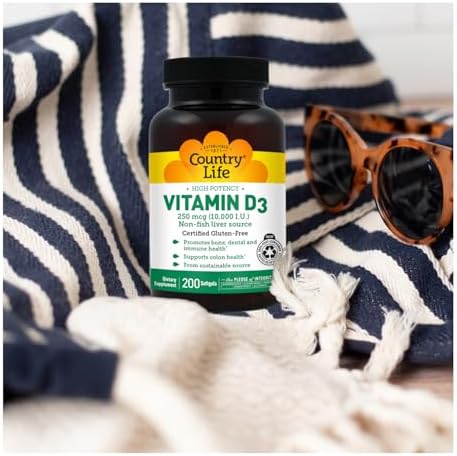 Country Life Vitamina D3 10,000 UI – Alta Potencia de Fuente No Pescado – Apoyo para Huesos e Inmunidad – Certificado Sin Gluten – 200 Gelatinas - imagen 8