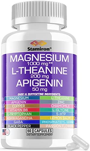 Suplemento de Complejo de Magnesio 1000mg, L Teanina 200mg, Apigenina 50mg con Magnesio, Manzanilla, 5-HTP, Pasiflora, B6 y Ashwagandha - Hecho en - imagen 1