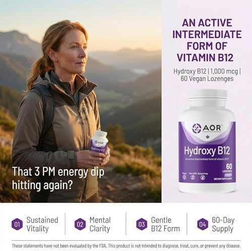 AOR Hydroxy B12 1000mcg 60 Tabletas, Suplemento Vegano de 60 Días para Vitalidad Diaria - imagen 2