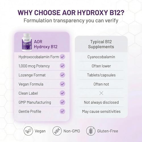 AOR Hydroxy B12 1000mcg 60 Tabletas, Suplemento Vegano de 60 Días para Vitalidad Diaria - imagen 7