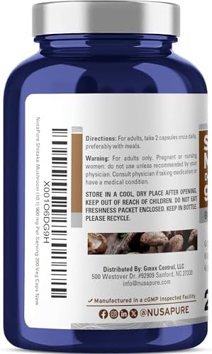 NusaPure Hongo Shiitake, 900 mg, 200 Cápsulas Veganas (Sin OGM, Veganas) - imagen 2