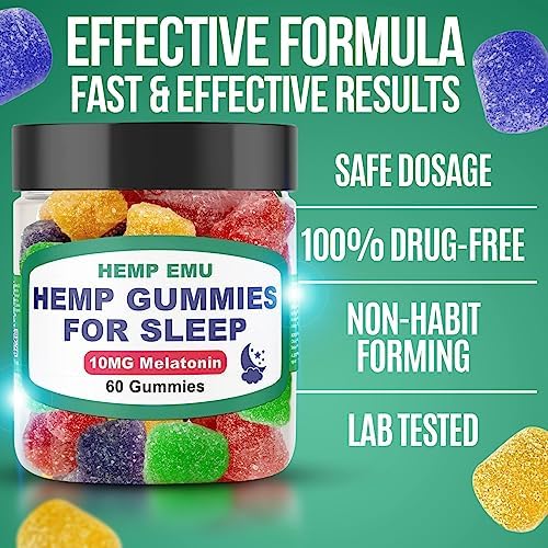 Gomitas de Cáñamo Emu para Dormir - Duerme Más Rápido y Profundo - 10mg de Melatonina + Extracto de Cáñamo Premium, 2 Gomitas por Porción - 60 - imagen 4