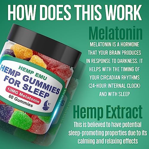 Gomitas de Cáñamo Emu para Dormir - Duerme Más Rápido y Profundo - 10mg de Melatonina + Extracto de Cáñamo Premium, 2 Gomitas por Porción - 60 - imagen 6