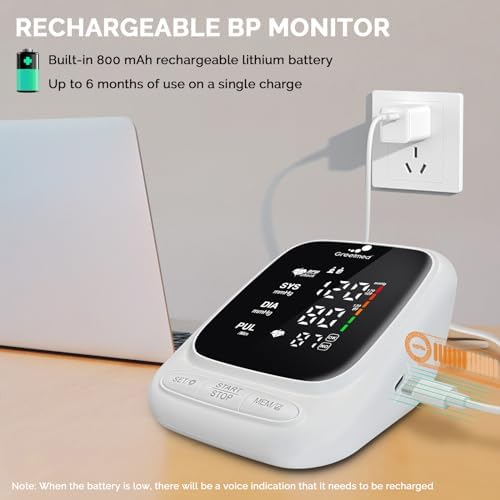 Monitor de Presión Arterial Automático para Brazo, Máquina Recargable con Pantalla LED Digital, Manguito Grande Ajustable 8.7-16.5, Modelo para Doble - imagen 3