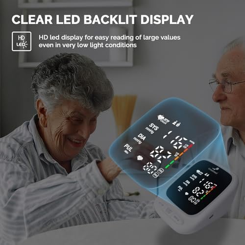 Monitor de Presión Arterial Automático para Brazo, Máquina Recargable con Pantalla LED Digital, Manguito Grande Ajustable 8.7-16.5, Modelo para Doble - imagen 4