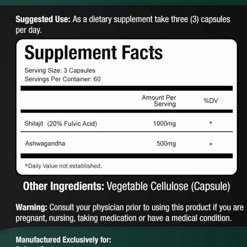 Suplemento de Shilajit para Hombres 1000mg y Ashwagandha 500mg (180 Cápsulas) - 20% Ácido Fulvico - Shilajit para Mujeres - imagen 2