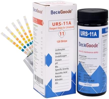BecaGoode - Prueba Rápida de Orina 11 Parámetros, Kit de Prueba de ITU, Función Hepática, Riñón y Vesícula Biliar - 120 Piezas en Botella Grande con - imagen 1