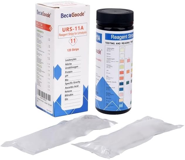 BecaGoode - Prueba Rápida de Orina 11 Parámetros, Kit de Prueba de ITU, Función Hepática, Riñón y Vesícula Biliar - 120 Piezas en Botella Grande con - imagen 2