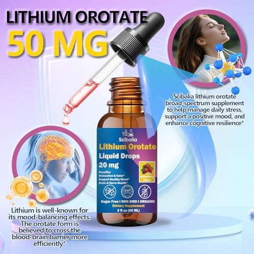 Scibalia Gotas Líquidas de Orotato de Litio 20mg, Suplemento Potente 11 en 1 con NAC, Magnesio, Ashwagandha, Teanina, Vitamina D3, B6 y B12 para - imagen 3