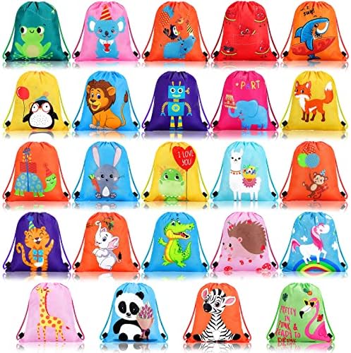 Shappy 24 Piezas de Bolsas de Regalo con Cuerda para Fiesta, Animales de Caricatura, Dulces y Sorpresas para Cumpleaños de Niños y Niñas - imagen 1