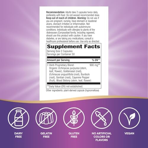Echinacea Goldenseal de Nature's Way, Mezcla Premium, Apoya la Salud Inmunológica, 900 mg por 2 Cápsulas, 100 Cápsulas Veganas y No GMO - imagen 5