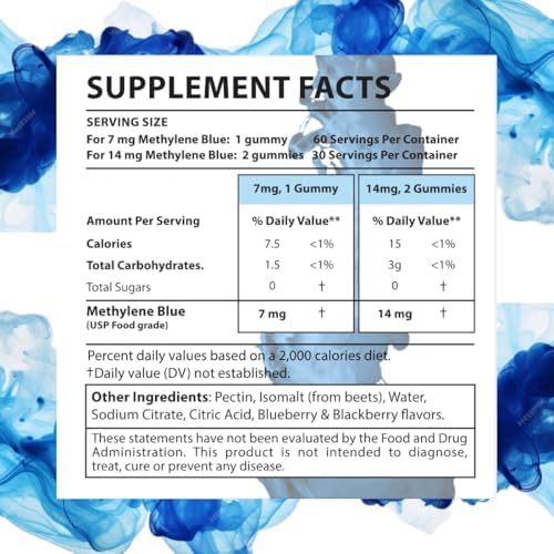 Holistic MD Methylene Blue para Humanos USP Grado Farmacéutico 7mg y 14mg - Calidad Certificada - Sin Azúcar Vegano - Sabor a Baya 60 Gomas - imagen 3