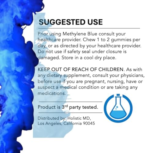 Holistic MD Methylene Blue para Humanos USP Grado Farmacéutico 7mg y 14mg - Calidad Certificada - Sin Azúcar Vegano - Sabor a Baya 60 Gomas - imagen 8