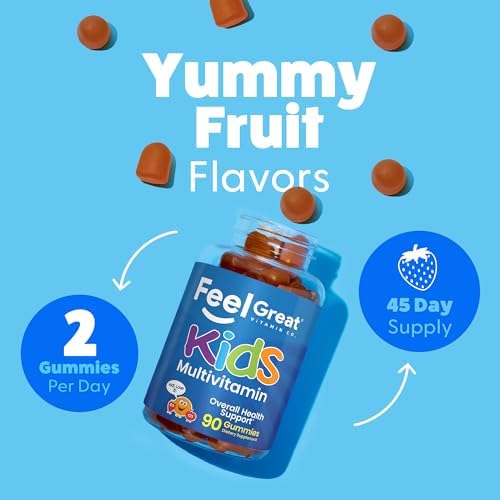 Gomitas Multivitamínicas Feel Great para Niños | Sabor Cítrico y Fresa | Con Vitamina D para Huesos, Músculos e Inmunidad | 45 Días de Suministro - imagen 3