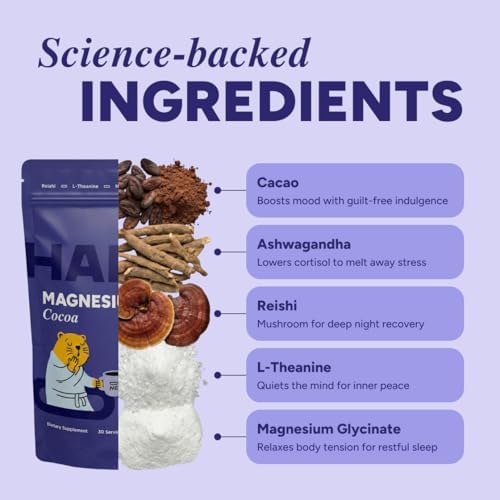 HABIT ONE Magnesio con Cacao, Ashwagandha y Reishi - Mezcla de Adaptógenos - Zinc, L-Teanina, L-Glicina, Manzanilla, Jujube y Canela - Hecho en EE. - imagen 3