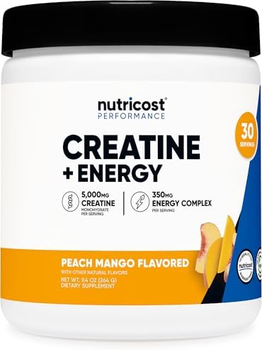 Nutricost Creatina + Energía 30 Porciones (Sabor Durazno Mango) - 5,000mg Creatina Monohidratada + 350mg Complejo Energético por Porción - imagen 1