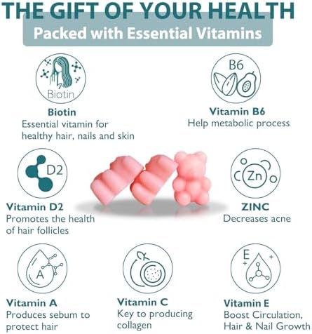 Gomitas de Biotina Ficpoud para Cabello, Piel y Uñas, Vitaminas Veganas para Hombres y Mujeres, Apoya el Crecimiento del Cabello, 30 Días - imagen 3
