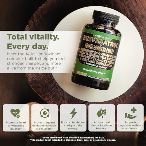 Suplemento Complejo 14 en 1 Gade Nutrition: Resveratrol, Berberina, Quercetina, Extracto de Semilla de Uva, Té Verde y N-Acetil Cisteína - - imagen 2