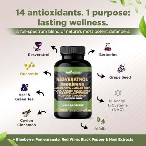 Suplemento Complejo 14 en 1 Gade Nutrition: Resveratrol, Berberina, Quercetina, Extracto de Semilla de Uva, Té Verde y N-Acetil Cisteína - - imagen 3