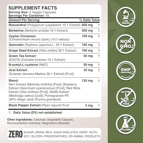 Suplemento Complejo 14 en 1 Gade Nutrition: Resveratrol, Berberina, Quercetina, Extracto de Semilla de Uva, Té Verde y N-Acetil Cisteína - - imagen 4