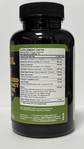 Suplemento Complejo 14 en 1 Gade Nutrition: Resveratrol, Berberina, Quercetina, Extracto de Semilla de Uva, Té Verde y N-Acetil Cisteína - - imagen 8