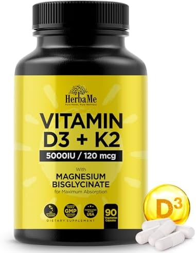 HerbaMe Vitamina D3 5000 IU + K2 con Magnesio Bisglicinato | Fórmula Completa para Activación y Absorción de D3 | Bienestar Óseo, Muscular e - imagen 1