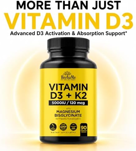 HerbaMe Vitamina D3 5000 IU + K2 con Magnesio Bisglicinato | Fórmula Completa para Activación y Absorción de D3 | Bienestar Óseo, Muscular e - imagen 2