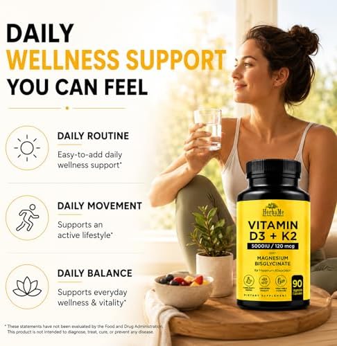 HerbaMe Vitamina D3 5000 IU + K2 con Magnesio Bisglicinato | Fórmula Completa para Activación y Absorción de D3 | Bienestar Óseo, Muscular e - imagen 8