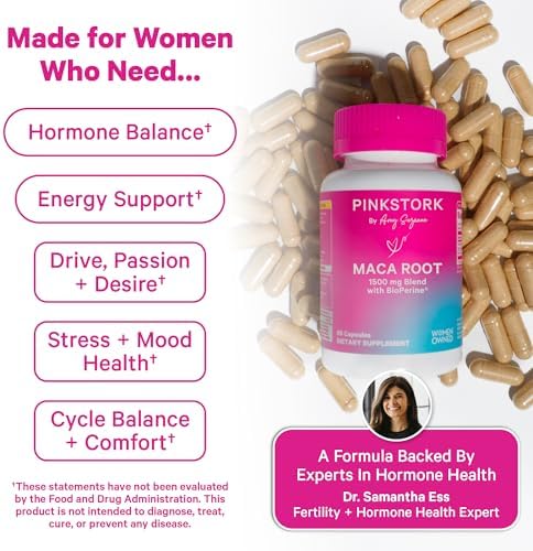 Cápsulas de Raíz de Maca Pink Stork para Mujeres – Maca Orgánica con BioPerine® para Equilibrio Hormonal, Energía y Bienestar – Apoya la - imagen 3