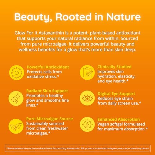 Suplemento de Astaxantina 12mg | Antioxidante Vegetal para Hidratación de Piel, Elasticidad y Brillo Radiante | Extracto de Algas | No OGM, Vegano, - imagen 3