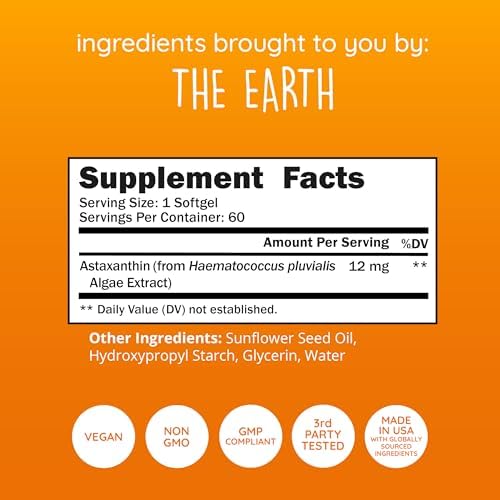 Suplemento de Astaxantina 12mg | Antioxidante Vegetal para Hidratación de Piel, Elasticidad y Brillo Radiante | Extracto de Algas | No OGM, Vegano, - imagen 4