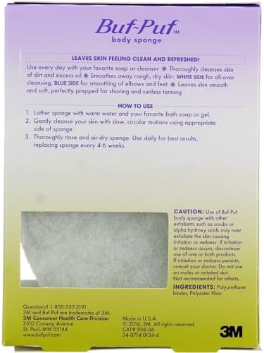 Esponja de Baño Buf-Puf, Desarrollada por Dermatólogos, Limpia la Piel de Suciedad y Aceite, Exfoliante, Reutilizable, Paquete de 4 - imagen 7