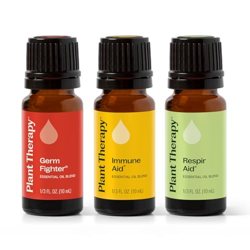 Set de Aceites Esenciales Plant Therapy Wellness, 3 Piezas de 10 MLS (1/3 oz), Mezclas Puramente Naturales: Germ Fighter, Immune Aid y Respir Aid, - imagen 1