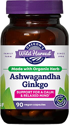 Suplementos Herbales Orgánicos Oregon's Wild Harvest Ashwagandha y Ginkgo, Cápsulas Veganas de 90 Contenidos para Apoyar la Calma y Relajación - imagen 5