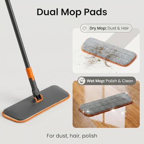 Mopa de Microfibra 2 en 1 CLEANHOME para Pisos de Madera - Reutilizable y Lavable, Mango Telescópico para Limpieza de Azulejos, Laminados, Mascotas y - imagen 3