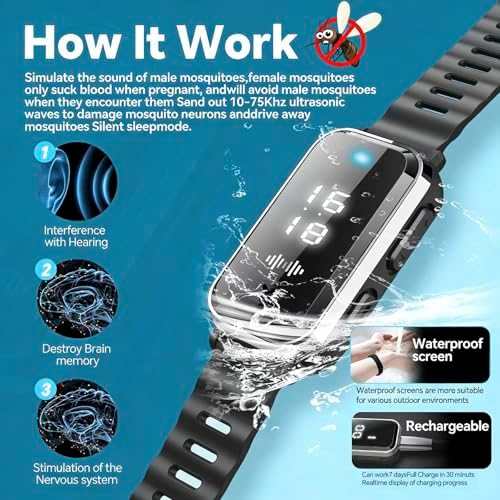 Pulsera Repelente de Mosquitos Ultrasónico Ajustable de Silicona para Niños y Adultos, Natural y No Tóxica (1 Paquete M2 Negro) - imagen 3