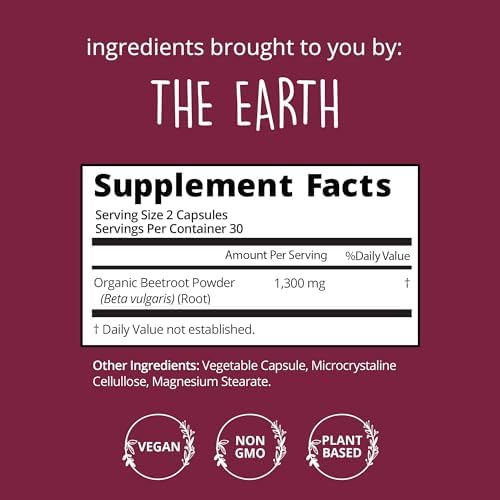 Cápsulas de Raíz de Remolacha Orgánica 1,300mg - Suplemento de Óxido Nítrico para Presión Arterial y Circulación - Superalimento en Polvo de - imagen 5