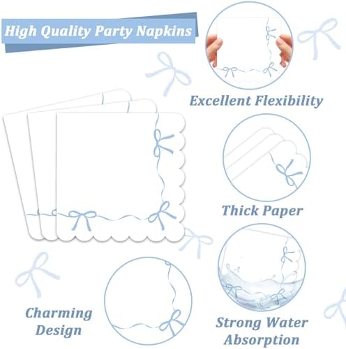 Decoraciones para Baby Shower 96PCS en Azul, Platos de Papel con Borde Ondulado, Servilletas y Utensilios de Fiesta con Tema de Lazo - imagen 4