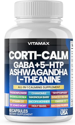 Suplemento Corti-Calm para el Cortisol, L Teanina, Ashwagandha, Vitamina D3, GABA para Relajación, Fatiga y Enfoque con Ginkgo Biloba y Bacopa - imagen 1