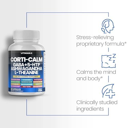 Suplemento Corti-Calm para el Cortisol, L Teanina, Ashwagandha, Vitamina D3, GABA para Relajación, Fatiga y Enfoque con Ginkgo Biloba y Bacopa - imagen 2