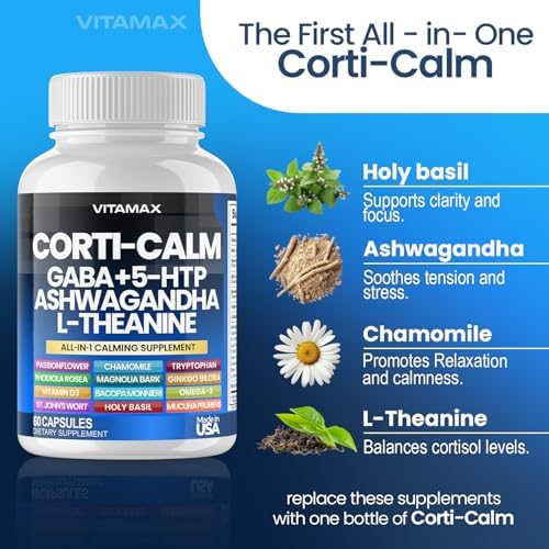 Suplemento Corti-Calm para el Cortisol, L Teanina, Ashwagandha, Vitamina D3, GABA para Relajación, Fatiga y Enfoque con Ginkgo Biloba y Bacopa - imagen 3