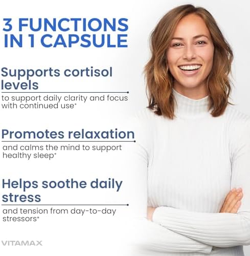 Suplemento Corti-Calm para el Cortisol, L Teanina, Ashwagandha, Vitamina D3, GABA para Relajación, Fatiga y Enfoque con Ginkgo Biloba y Bacopa - imagen 4