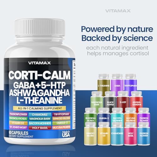 Suplemento Corti-Calm para el Cortisol, L Teanina, Ashwagandha, Vitamina D3, GABA para Relajación, Fatiga y Enfoque con Ginkgo Biloba y Bacopa - imagen 6