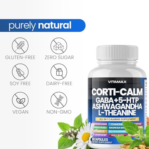 Suplemento Corti-Calm para el Cortisol, L Teanina, Ashwagandha, Vitamina D3, GABA para Relajación, Fatiga y Enfoque con Ginkgo Biloba y Bacopa - imagen 7